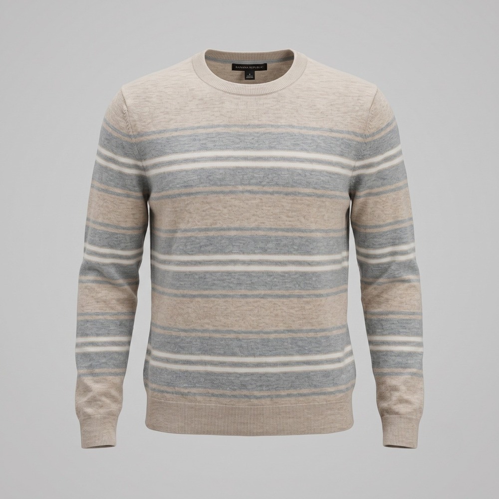 Banana Republic Mens Small Beige Striped Sweater Crew Neck Cotton Blend